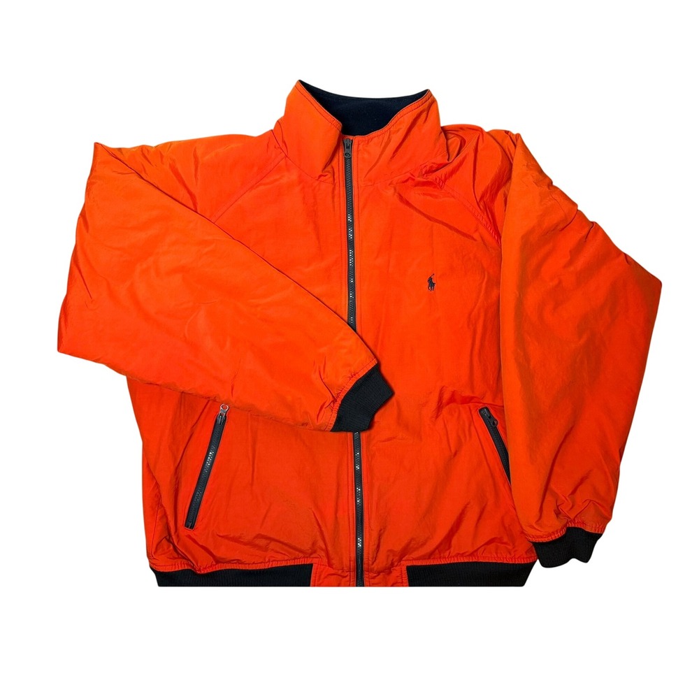 Polo Ralph Lauren Mens XXL Orange Red Bomber Jacket Full Zip Fleece Lined Pony
